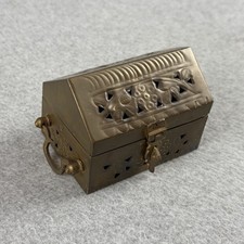 Vintage Indian Brass Pierced Trinket Box Grape Motif Jewelry Keepsake Chest picture