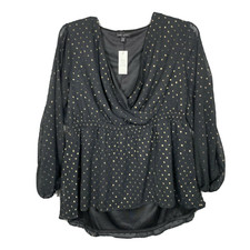 NWT Lane Bryant Black Gold Print Top Blouse Size 14/16 picture