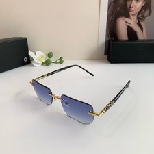 Luxury Montblanc Rimless Rectangle Shades Gold Metal Detail Blue Gradient Lens picture