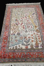 4x6 Rare Vintage Turkish Rug Hereke cotton Kaysari 117cm x176cm Bird Tapestry  picture