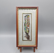 VTG Hand-Painted Costa Rica Feather Art Detailed Village Scene Framed Souvenir picture