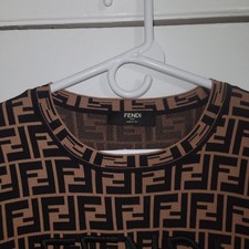 🔥 RARE FENDI ROMA Vintage FF Zucca Monogram Brown Black Logo T-Shirt Size S picture
