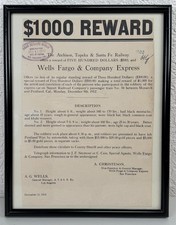 Antique Wells Fargo & Co Reward Wanted Poster Criminal Robber Western Outlaw #9 picture