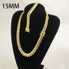 Miami Cuban Link SET Chain Necklace Bracelet 14k Gold Plated SOLID Box Lock picture