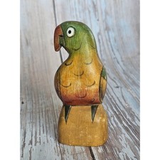 Vintage Hand Carved Painted Wood Parrot Figurine Folk Art Tropical Bird Decor picture
