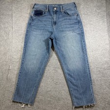 Ariat Boyfriend Jeans Womens 32R Blue Wash High Rise Distressed Stretch Denim picture