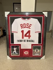 FRAMED Signed PETE ROSE 35.5x43 Cincinnati Jersey “I’m sorry I bet on baseball” picture