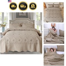 Floral Embroidery Quilt Set,3 Pieces Queen Quilt Bedding Set,Classic Diamond ... picture