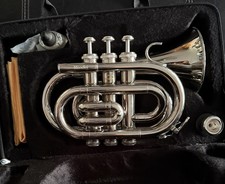 Mendini by Cecilio MPT-N Bb Nickel Pocket Trumpet New Open Box w/ Case picture