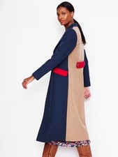 NWT Boden Color block Wool Long Coat Women. Lined. Pockets. picture