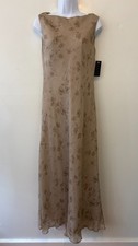 Vintage 90s Finity Studio Tan Floral Sleeveless Silk Maxi Dress Size 4 picture