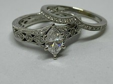 Marquise Cut Lab Created Diamond 14Ct White Gold Finish Wedding Bridal Ring Set picture