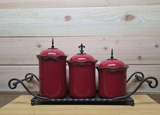 Southern Living At Home  CINNABAR CANISTER Red  3-Set + Display Rack  picture