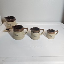 Vintage Stoneware Ceramic Measuring Cup Set Brown Tan 1 Cup 3/4 1/2 1/4 Cups picture