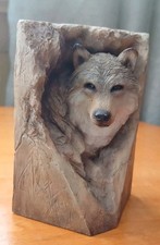 Vintage Carved Handpainted Gray Wolf 3D Figurine D Morales 3.75