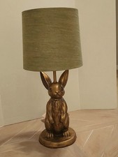PBteen Emily & Meritt Gold Bunny Rabbit Table Lamp Original Denim Shade Rare picture