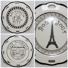 3 Young's Happy Chef Ceramic Decorative Bright White & Bold Black Serving Plates picture