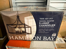 Hampton Bay Boswell Quarter 5-Light Chandelier Distressed Black Hardwired MPN picture