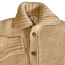Vintage Alan Paine Cardigan Mens 46 Large Tan Shetland Wool Shawl Collar England picture