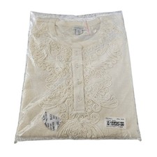 Sundance Hidalgo Cream Soutache Embroidered Henley 1/2 Sleeve Top Petite Large picture