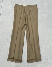 Vintage Lino Officine Men's Beige Solid Pleated Dress Pants Straight Twill 36W picture