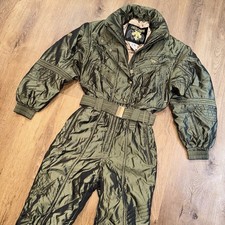 Descente Ski Suit One Piece Snowsuit Womens 6 Snow Bib Olive Retro Vintage 90s picture