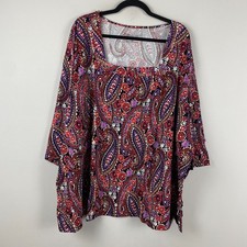 Catherines Suprema Tunic T Shirt Size 4X Square Neck 3/4 Sleeves Paisley Multi picture