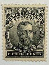 Newfoundland #97 1910 John Guy series 15c grey black George V, Used/VF+; $85 UCV picture