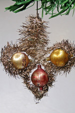 VTG Antique Blown Glass Crinkle Wire Beaded CROSS Christmas Ornament Germany picture