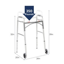 Drive Medical Two-Button Folding Walker with Wheels Lightweight Silver picture