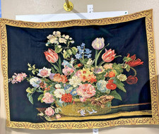 Stunning French Vintage Wool Floral Jacquar Tapestry with Flowers picture