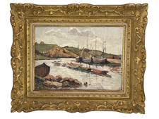 Antique French Oil Painting Harbor Fishing Boats Circle of Maxime Maufra picture