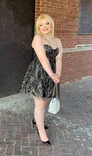 Stunning Gianni Bini Black Silver Glitter Strapless Corset Mini Dress Size 11 picture