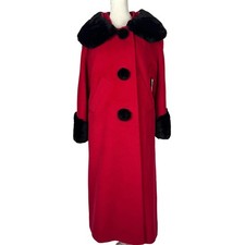 1950s - 1960s Red Wool Chinchilla Fur Trim Duster Coat picture