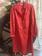 VTG 70s Leslie Pomer Red Striped Midi Shirt Long Sleeve Dress Mod L/XL picture
