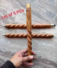 Lot of 5 PCs 3 Fold Brown Wooden Rope Spiral Walking Stick Cane For Head Handle  picture