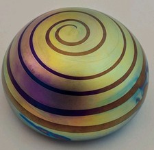 Vintage Anton Intaglio Iridescent Art Glass Spiral Paperweight 3.25