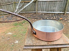 Antique French 20cm Copper Saute Pan Tin Lining  Cast Iron Handle picture