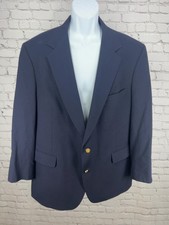 VTG John Clarendon Navy 100% Wool Gold Button 2 Button Blazer Sport Coat USA 48 picture