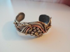 Vtg Unisex Biomorphic Modernist Bronze Brass Sterling Fungal Spore Cuff Bracelet picture