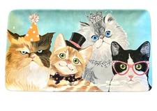 Pier 1 Imports Cat Tray Platter 14” x 8” Whimsical Cats Party Hat Crown Glasses picture