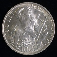 1949 Czechoslovakia Silver 100 Korun Commemorative Coin, Mining Privaleges picture