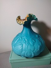 1984 FENTON CONNOISSEUR COLLECTION SWAN POND SATIN AZURE VASE IN BOX picture