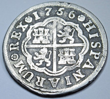 1756 Spanish Silver 1 Reales Genuine Antique 1700's Colonial Cross Pirate Coin picture