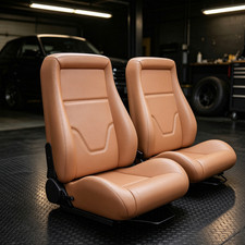 2 Pcs Classic OBS Style Seats PVC Low Back Bucket Seats w Dual Sliders for BMW picture