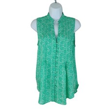 Maeve Anthropologie Women's XS Petunia Pintuck Floral Green White Blouse NEW picture