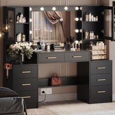 Black Makeup Vanity Desk LED Mirror Charging Station 44.8