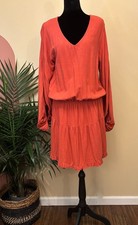 Umgee Women's Blouson Dress Burnt Orange Boho Comfy Casual Size Large picture