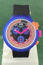 Beautiful Swatch Chronograph Black Dial 'Date' Men Wristwatch Rubber Band picture