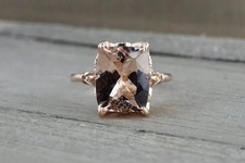 2.58Ct Cushion Cut Natural Morganite Diamond Wedding Ring 14K Rose Gold Size 6 7 picture